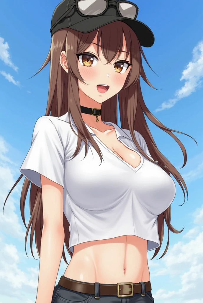 masterpiece, highest quality:1.2), holo, alone,(Intense action pose), Long Hair, Brown Hair, Dog ears, smile, (big breasts:1.2), White bra,blue denim mini skirt, White panties, A bushy tail grows from its waist.,