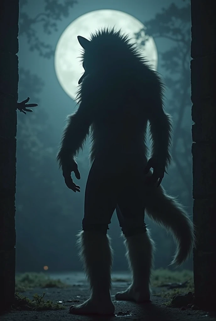 There is one adult character on this picture. The character is a slender male grey wolf, grey fur, slender character, slender, yellow eyes, barefoot, digitigrade, paws, black pawpads, wolf hands, black claws, wolf tail, topless, male bare chested, bare chest male, black nipples, black areolas, visible sheath, sheath, fully sheathed, visible balls, balls, visible testicles, testicles, ass, butt, nude, naked, nsfw. The scene takes place on a backyard at night. backyard at night on the background. backyard. Night. The character is facing a tree. The character is peeing on the tree. The character is pissing on the tree. The character is urinating on the tree. Piss splashing on the tree. Urine splashing on the tree. Piss dripple from the tree. Urine dripple from the tree. Piss stains on tree. Urine stains on tree. Piss puddle on ground. Urine puddle on ground. Piss stream. Urine stream. Camera side-view. Camera side view. Side-view. Side view.