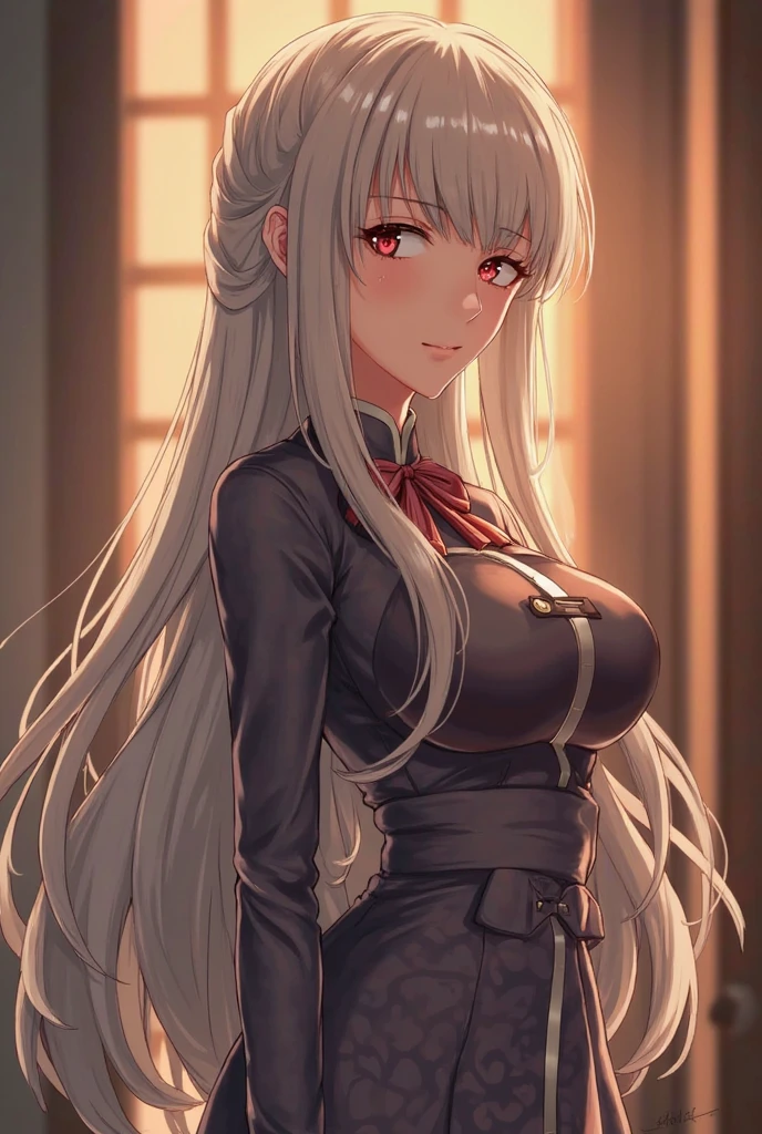  (Highest quality, High resolution, Very detailed), 1 female, Silver Hair, Long Hair, Reddish brown eyes, micro mini dress, Nude, pussy, vaginale, ((pussy juice)), secretary, 24th generation, Beautiful woman, mature, quiet, Calm, Large Breasts, A small smile, sofa, sitting, spread legs,