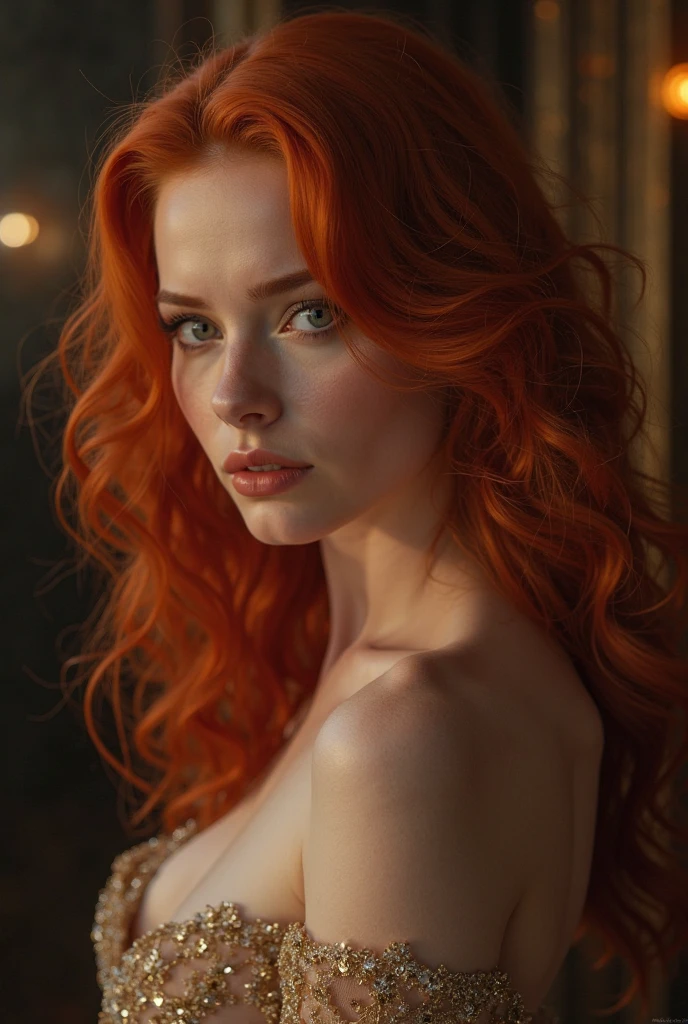highy detailed, erotic seductress Lana Del Rey with lacy cat ears, cryin, (busty, Red hair), face centered, focused face, intricate eyes,