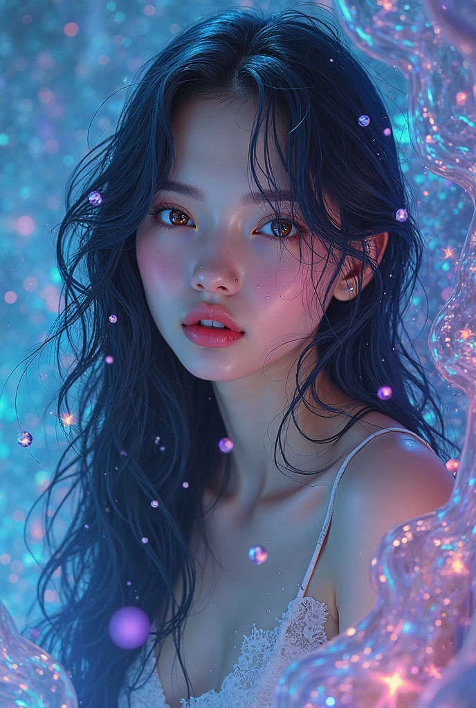 beautiful girl swimming in a pool of colorful thick slime, detailed face, beautiful eyes, long eyelashes, flawless skin, glowing ethereal skin, wet hair, dripping slime, swirling neon slime, swimming pose, pool of luminescent slime, underwater, vivid colors, dramatic lighting, cinematic, digital painting, hyper detailed, photorealistic, 8k, HDR, cinematic lighting, dramatic colors