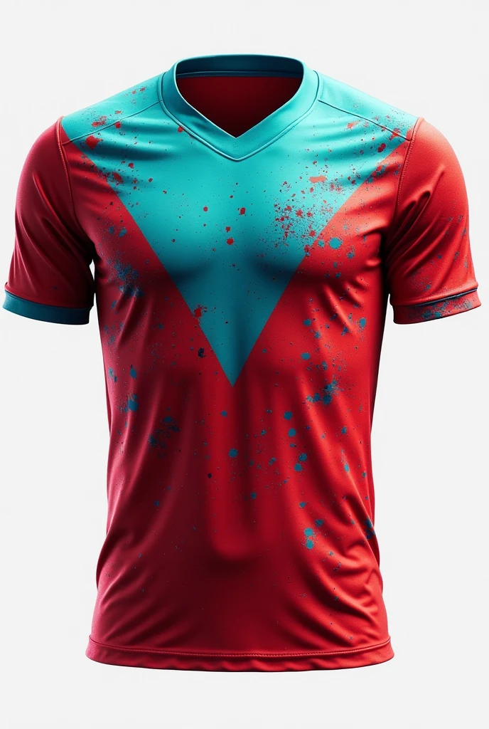 A football jersey style t-shirt, with the colors blood red and royal blue