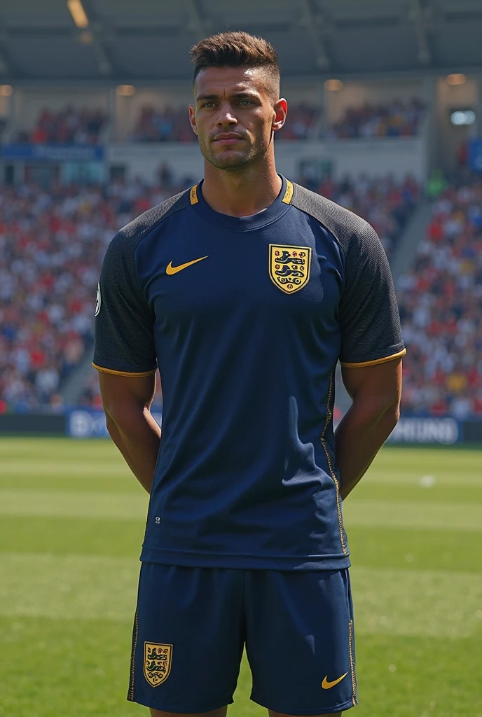 um jogador de futebol de camiseta branco, White shorts and white boot, 4k, perfeito, sem defeitos.