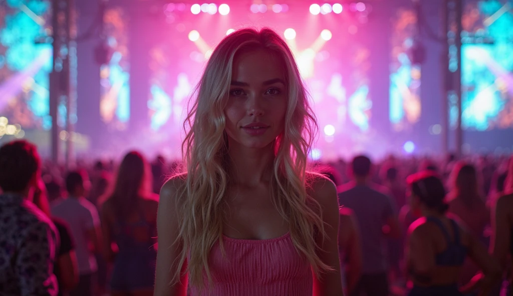 Create a blonde teenager at a crowded party 