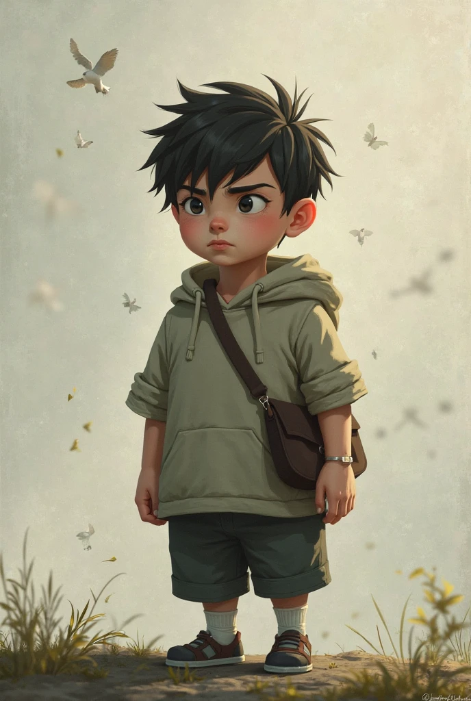 A boy with superpowers, standing in a jungle, looking at a old men.