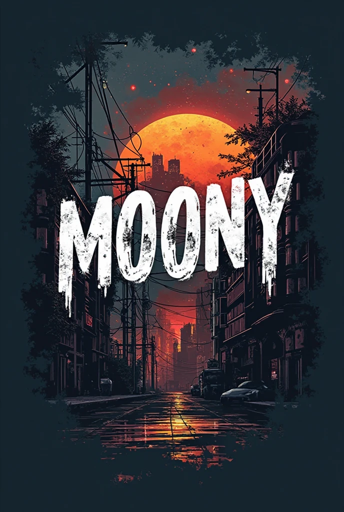 Design me a moon that says 12 MOONS in handwriting next to a character with a skull mask with 2D braids