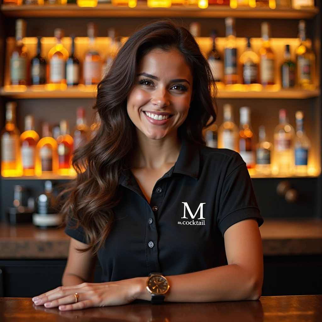 A 60-year-old woman standing in front of a bar with a big and beautiful body and a beautiful and sexy dress is a body bag