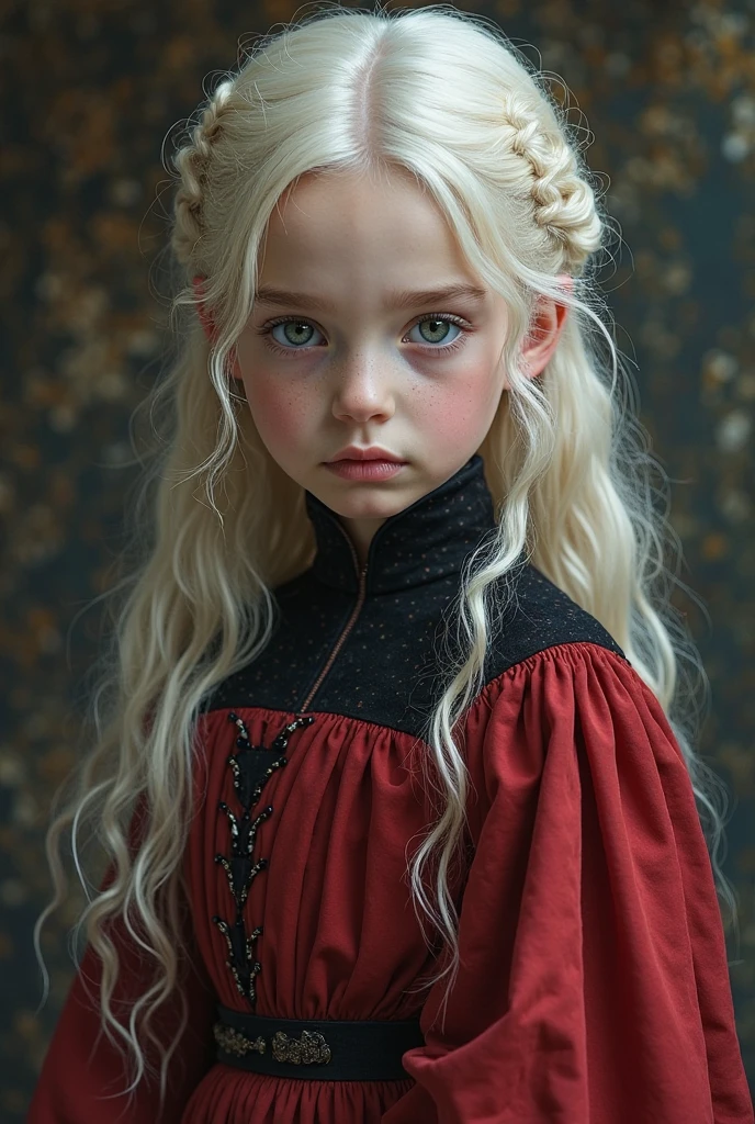 realistic, photorealistic, masterpiece, best quality, girl child 10 years, blonde with long hair, suspense atmosphere, red jacket, thriller, red jacket, wearing red jacket, brown pants red shirt, red jacket, wearing dead lion fantasy jacket, red and black costume!!!, red leather jacket --auto --s2