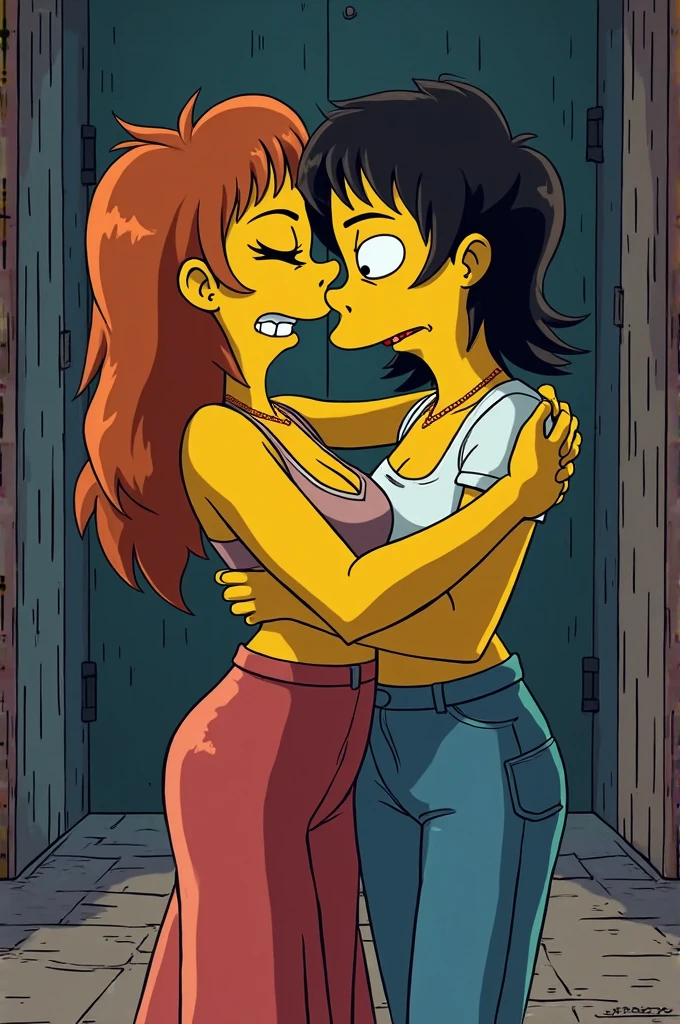 score_9, score_8, score_7, score_8_up, score_7_up, score_6_up, 2girls, (((xgix,black hair,bob cut,blunt bangs,brown eyes,lipstick,bracelet, tank top, belt, brown shorts, small breasts, lies on back))), (((xlinkax, blonde hair, ponytail, blue eyes, medium breasts, tank top, belt, brown shorts, spread legs))),   lies on floor, by wooden bench, sunshine, hugging, kissing, grab breasts and ass, covered nipples, french kiss, saliva , seductive, blushing, aroused, side view, spread ass, hand under tank top,