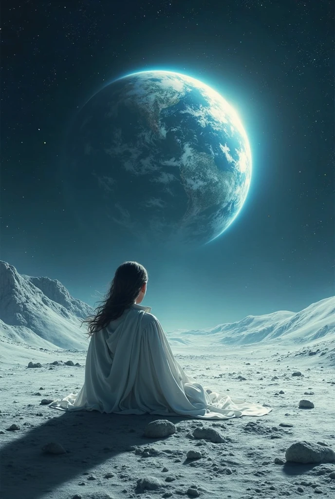 Woman sitting on the moon