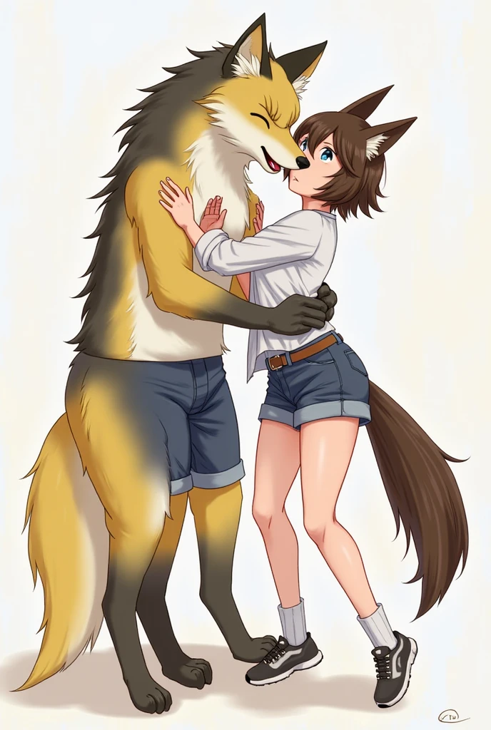 lap,, , horny expression, ( female girl turning into a female Australian shepherd dog), skinny, digitigrade, female, clothes, breast, bust, wearing a white crop top and jean shorts , BREAK (by zackary911, by braeburned, by haps), (transformation:1.2), on knees, ripped clothes, (human face:1), long straight blonde hair, fur, at a dog contest , , Australian shepherd dog facial features, mostly transformed into a Australian shepherd dog , BREAK