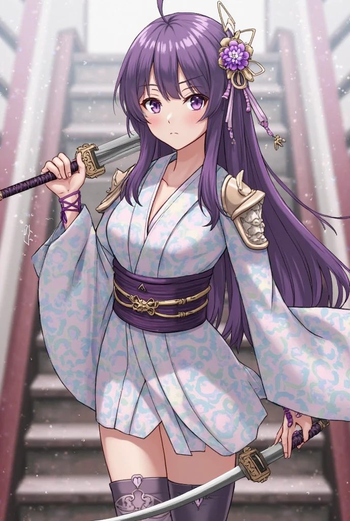Deep purple ultra-mini skirt hakama、Purple sleeves