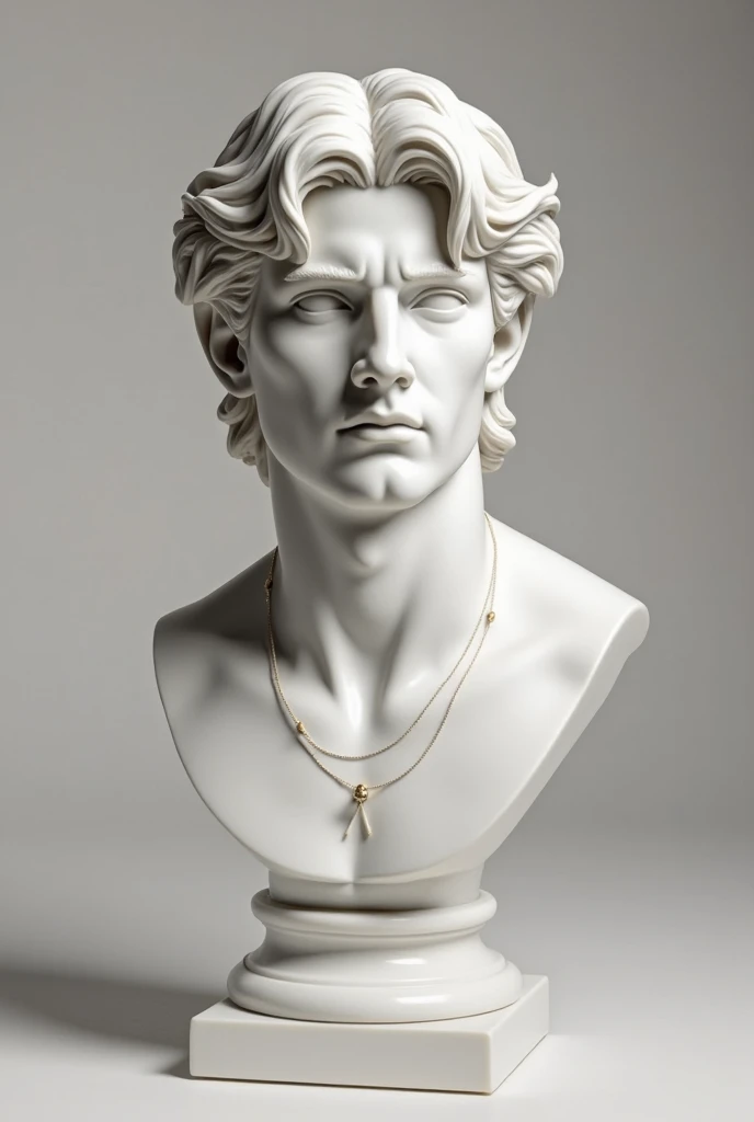 White statue of a chained slave in a dark studio, perfect body statue, man statue, slave in chains representation, minimal background, classic physique.