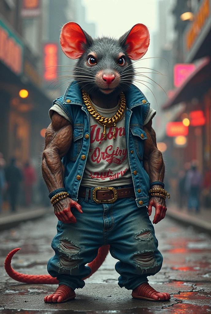 a muscular mouse gang Starr with tattoos and smoking cigarettes 