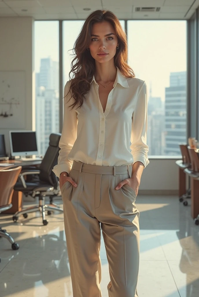 best quality, masterpiece, grainy,detail, analog, leica, undershot, low shutter speed, super realistic, contrast, imperfect, soft light, dry skin, high definiton photo, photograph, hd, 4k, 8k, film grain, a woman, Beren Saat, standing, beautiful face, wearing high waist pencil skirt, shirt, face of Beren Saat, tiny waist, <lora:beren:1:1:lbw=0.1,0.2,0.4,0.5,0.6,0.7,0.7,0.7,0.8,0.7,0.7,0.6,0.6,0.5,0.5,0.4,0.1>, office, cluttered, skyscraper windows, action, violent, wind, erotic
