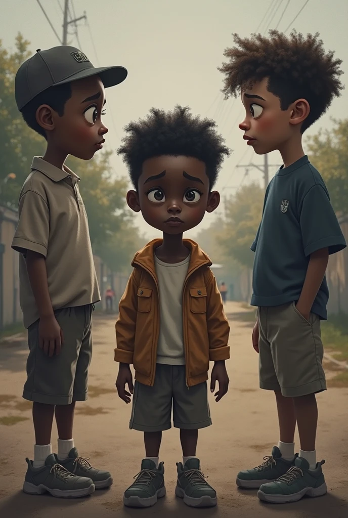 A young black boy in green panties stands upright