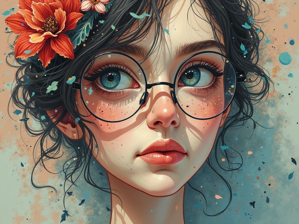 <lora:shuicolor_v1:0.9>
shui001,1girl, solo, starfish, seashell, shell, flower, hat, hair ornament, jewelry, straw hat, looking at viewer, sunglasses, hat flower, drinking straw, hairclip, earrings, red flower, tinted eyewear, yellow flower, bangs, english text, multicolored hair, orange flower, black hair, ring, cup, long hair, orange-tinted eyewear, food, brown hair, portrait, shell hair ornament ,