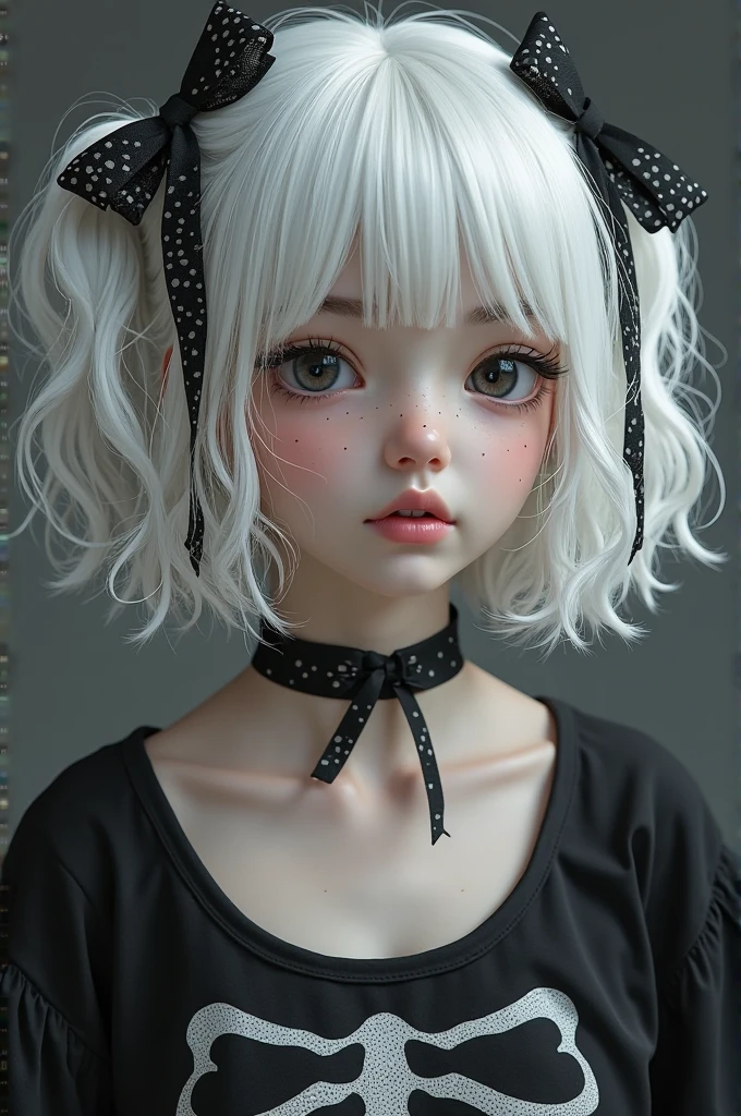 White haired Asian teenager,Short horns on the head,Wear white clothes and pants,Delicate boy face,,Wear Balenciaga,Reality