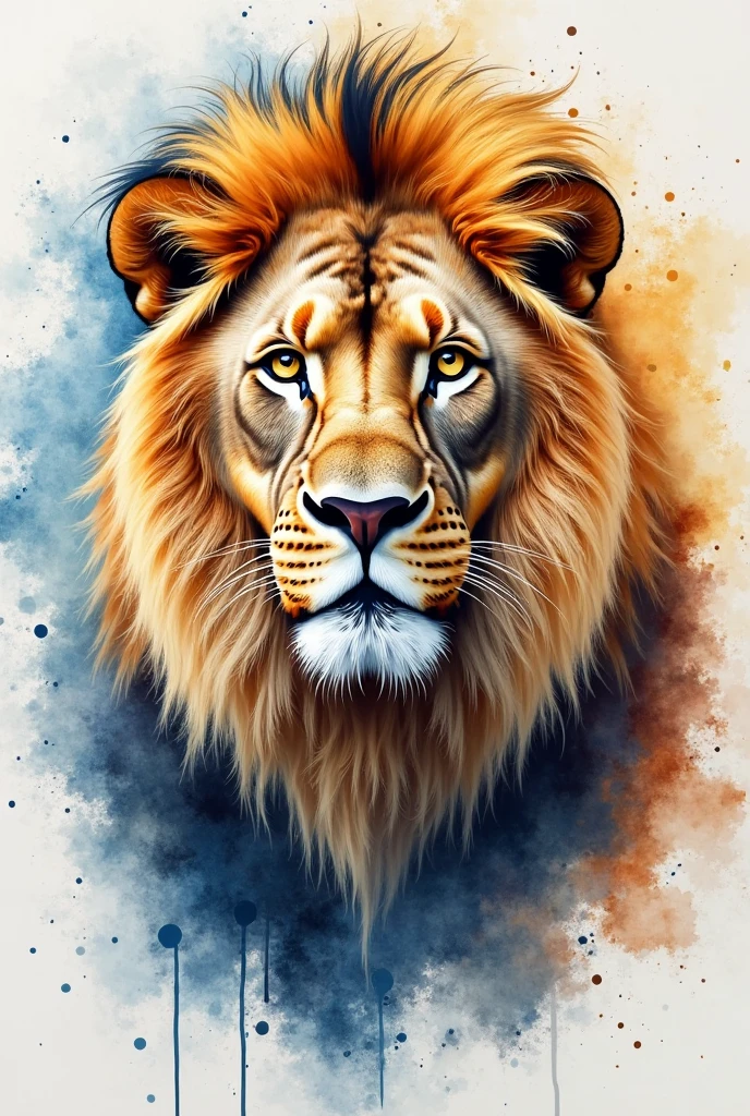 a cute lion, ralph steadman style character, line hand darwn style, vector file, watercolor, minimalism, front view