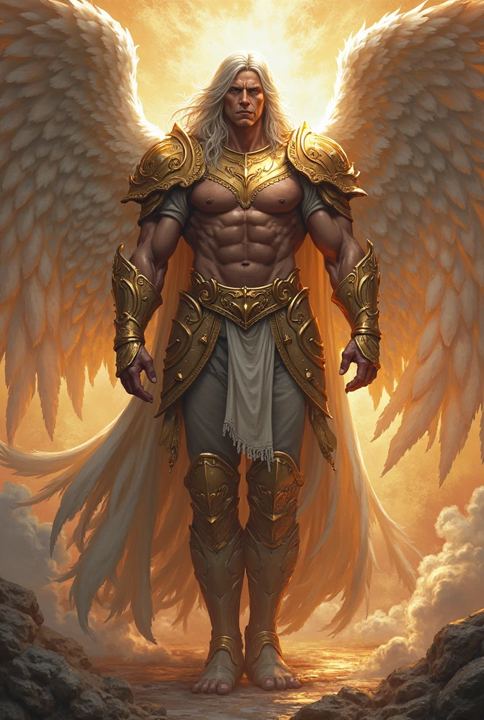 An angel warrior with pre-Hispanic features 