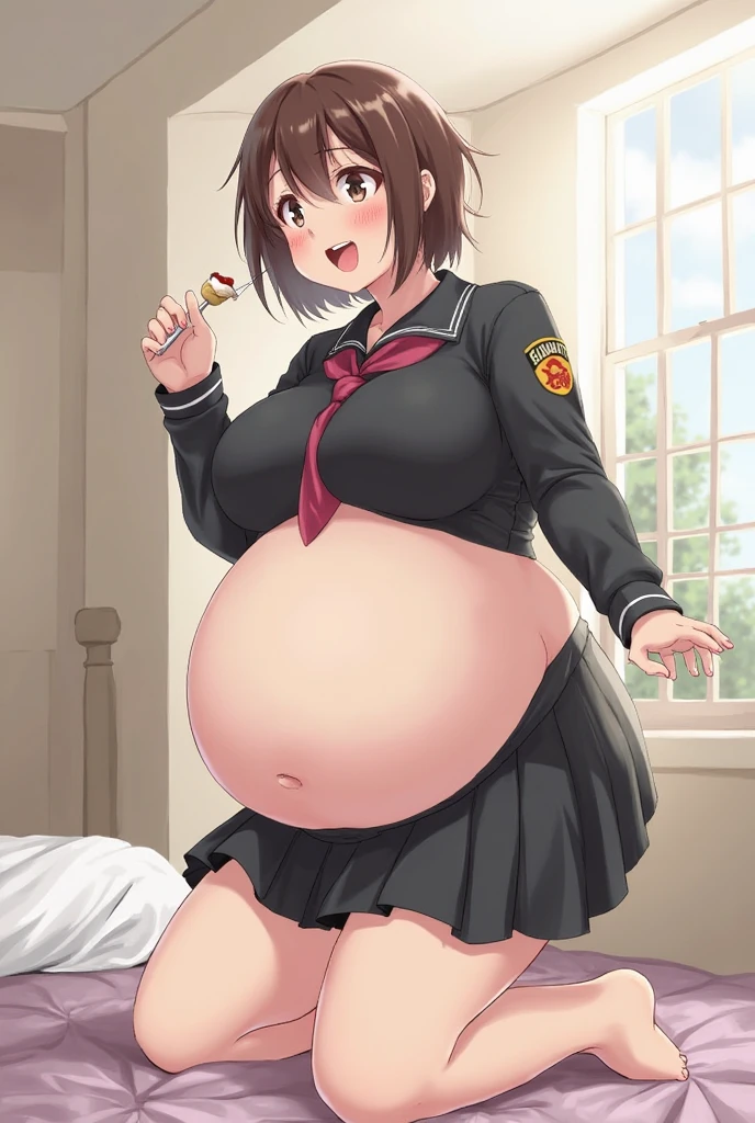 source_anime,score_9,score_8_up,screencap, anime screencap, BREAK, 1girl, attack on titan, annie leonhart, pregnancy, pregnant, caressing belly, blacked, BBC, BLACKED UNDERWEAR, QUEEN OF SPADES, INDOORS, MEDUIM BREASTS, BRANDING, smile, happy, lole, ((aged down)), young, very young