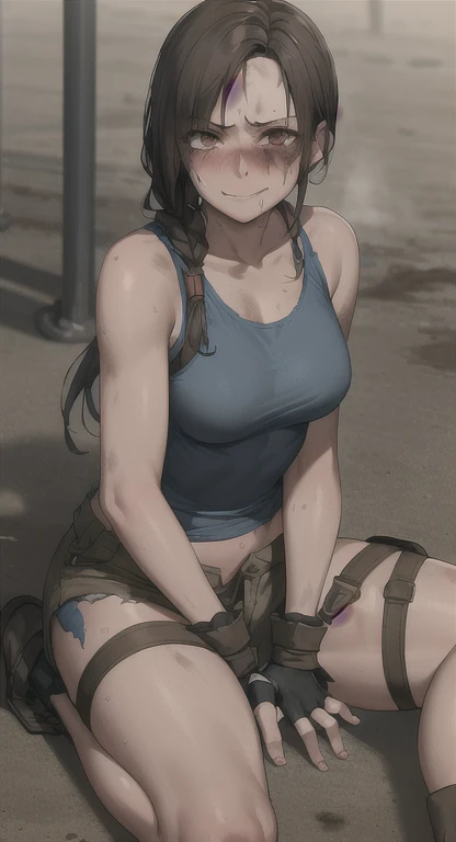 1girl, running, minotaur, serious, muscular, tanned skin, gray eyes, white horns, overalls, no shirt, slick black hair, straight long hair, farmland, masterpiece quality, ultra HD, 4K, best quality,