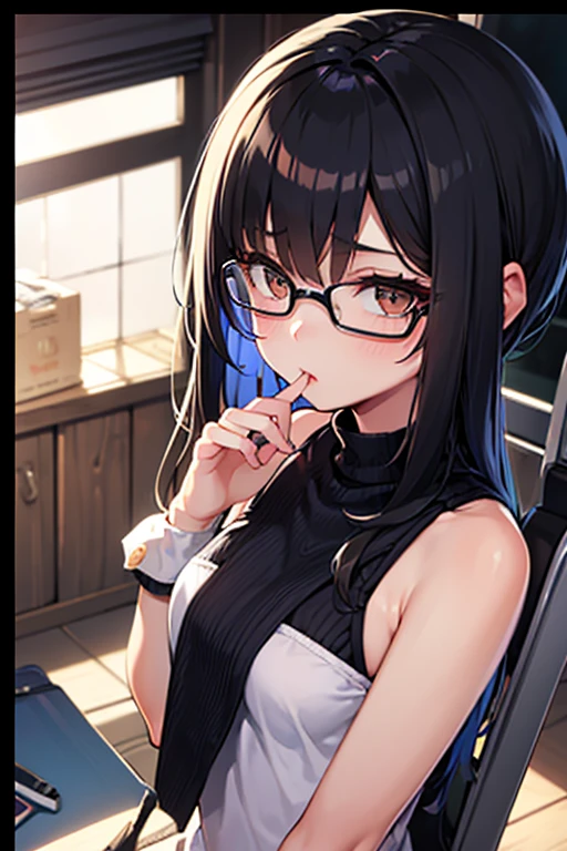 japanes、OL 、A dark-haired long、eye glass、Ring earrings、Yellow long skirt、Black lace Polka Dot Bra、Colossal tits、cross one's legs Sitting in an office chair Armpit、Office Room whiteboard、femele3a person