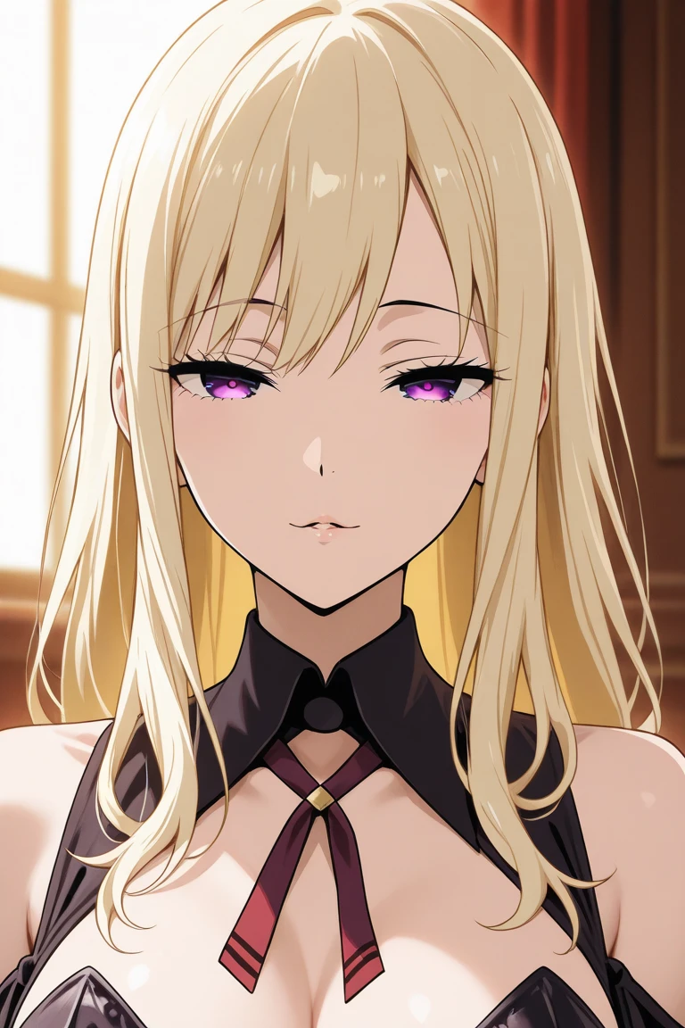 <lora:OGT_Marin Kitagawa-v1:1> (extremely detailed CG unity 4k wallpaper),(masterpiece),(best quality),(ultra-detailed),(best illustration),(best shadow),(absurdres),(detailed background), Marin Kitagawa, 1girl, kitagawa marin, breasts, blonde hair, long hair, solo, blush, cleavage, detached collar, piercing, earrings, ear piercing, jewelry, multicolored hair, upper body, sweatdrop, dress, medium breasts, bangs, red eyes, black dress, parted lips