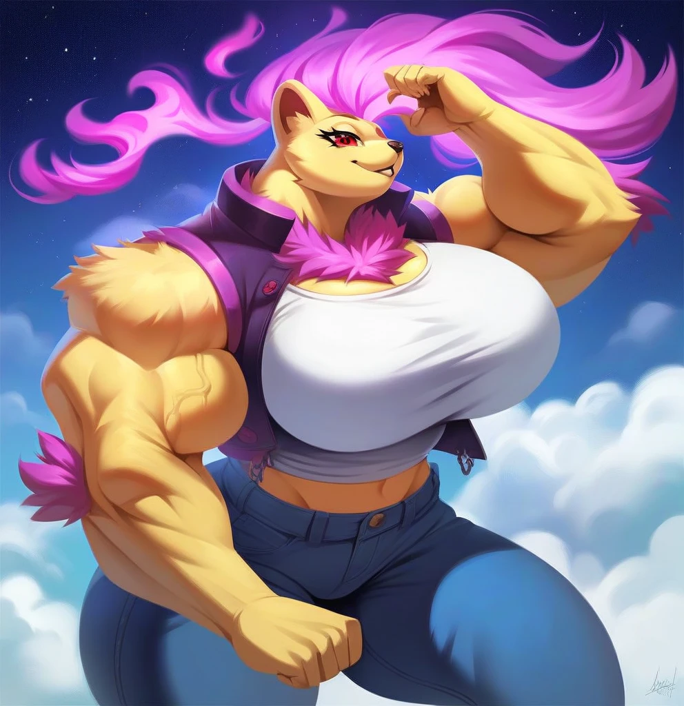 masterpiece, best quality), best resolution, (9tails:1.5), Shantae, fox ears, fluffy fox tails, fox paws, gigantic penis with gigantic balls, gigantic muscular body, full body.