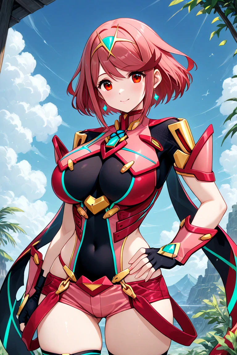 Pyra from xenoblade chronicles 2  wearing Mythras clothes