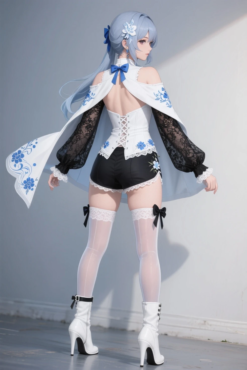 ((Upper shouldescial closeupigboobs， looking at viewe, Anime big breasts,  Drawing, Perspective,  Foreshortening, Foreshortening, 8K, Super Detail，Silver Hair,Endless Reality, White background， Drawing, 8K, Super Detail, 1080p, Women HD，woman, 16k, high resolution, best quality, high quality, Anatomically correct, masterpiece, precise, Ultra HD，Black silk tulle