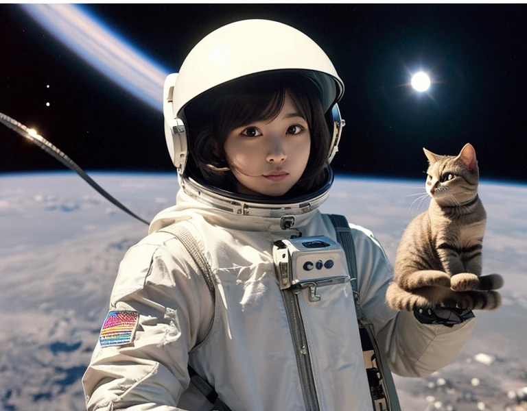 Cartoon character with purple cat astronaut in aerospace