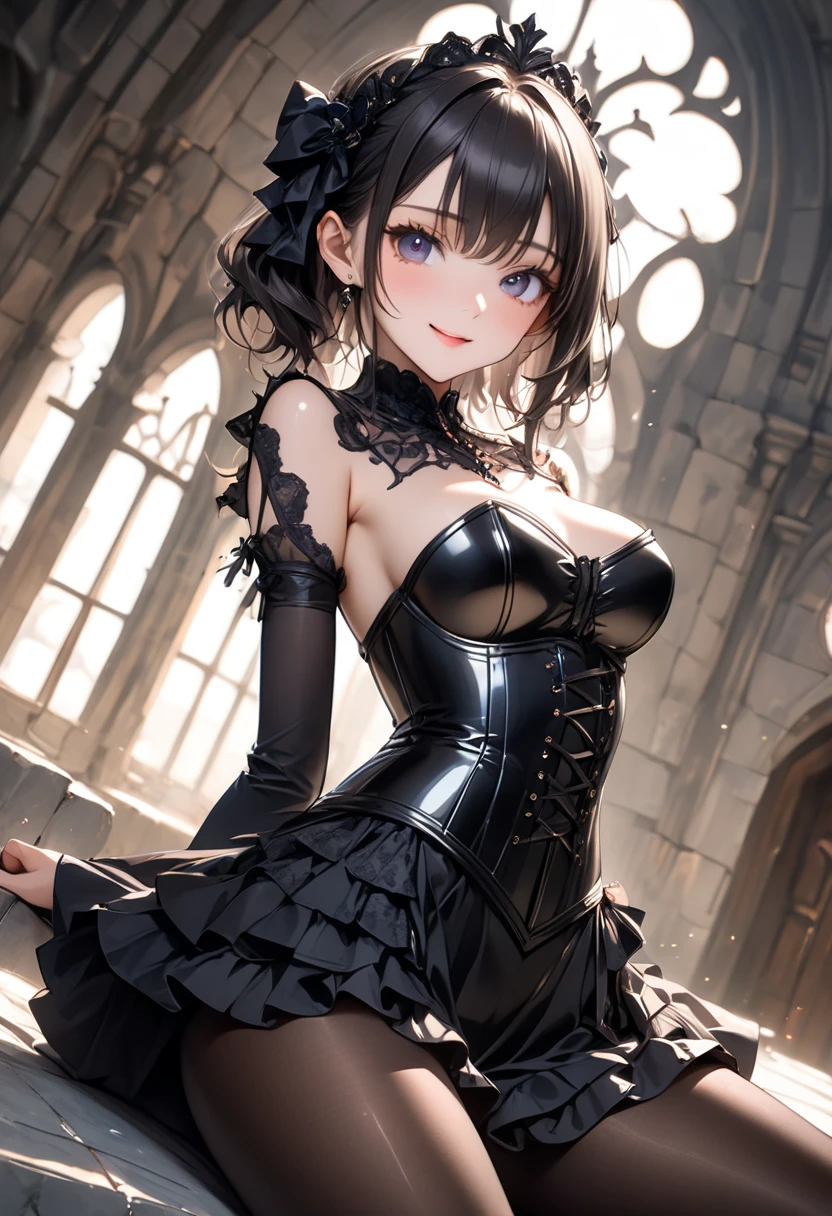 ((highest quality)), ((masterpiece)), (detailed), 8k,Perfect Face,woman1people、(Gothic ta:1.4)、Black Dress、18-year-old、Cleavage、Black Hair、cool