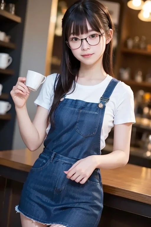 An elf of 1,60m wearing overalls and inventor glasses hair as black as night, amethyst eyes, inside a room full of inversions and tools.