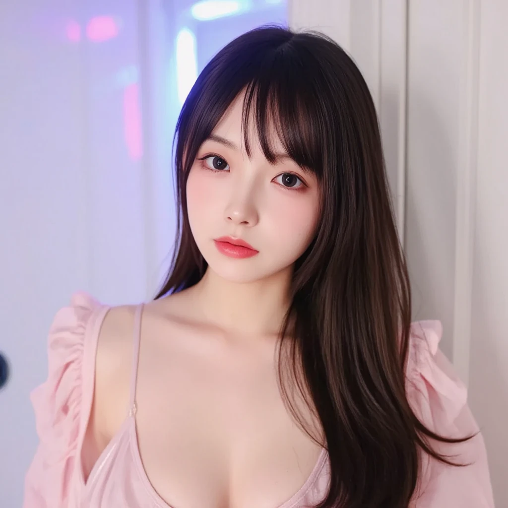 there is a woman in a pink dress posing for a picture, Efeito anaglifo Ayami Kojima, Dom Yunjoo, inspirado em Ayami Kojima, Junko Enoshima, Guweiz, Ulzzang, Krystal, Ayami Kojima Amano, 8K Artgerm Bokeh, Parque Ji-min, Jinyoung Canela, hdri sakimichan