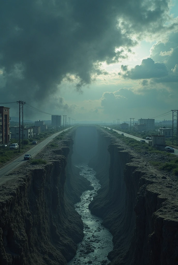 A cinematic, apocalyptic scene of the earth at the brink of chaos ...