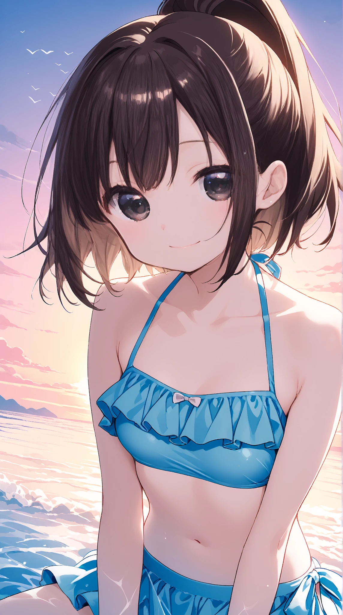 actor、ちいさなスーパーIdol、(10 years oldのgirl)、(Beachで泳いだり)、(Laughing)、ダンスをしているgirl、Cute girl、Primary school students、Young Girl、(Flat Chest)、(Small breasts)、(((Acup)))、bust75centimeter、Idol、Droopy eyes、yellow、Small and delicate body、Slender、Super detailed face、(Big eyes:1.2)、Make your eyes clearer、double eyelid、超High resolution,、Wide forehead、No makeup、Realistic eye and facial details, Perfect teeth alignment、Perfect eyes and a perfect mouth、スクールSwimwear、Bloomers、1girl、Gravure pose、ponytail、Charm、Beach、mini skirt、gold、 Dark Eyes、Wink、Swimwear、bikini、slender、(Acup)、ballerina、Shiny satin fabric、Pool Party、Perfect Face、Perfect Eyes、Narrow waist、ribbon、beautiful girl、(Short Hair)、ribbonの髪飾り、Garter Ring、マイクロbikini、10 years old,girl,,flat chest,Highest quality,High resolution,Detailed Background,Beautiful face in every detail, Teenage beauty, Cute hair color, Brown Hair, Black Hair, Bobcut, Twin tails, A big smile、To lift your mood、 Summer sun、Shining Sea,Super detailed,(masterpiece:1.2) , (Highest quality:1.2) , (Super detailed:1.d,Super detailed,anime,girl,Blonde Hair,サイドponytail,Beach,bikini,smile