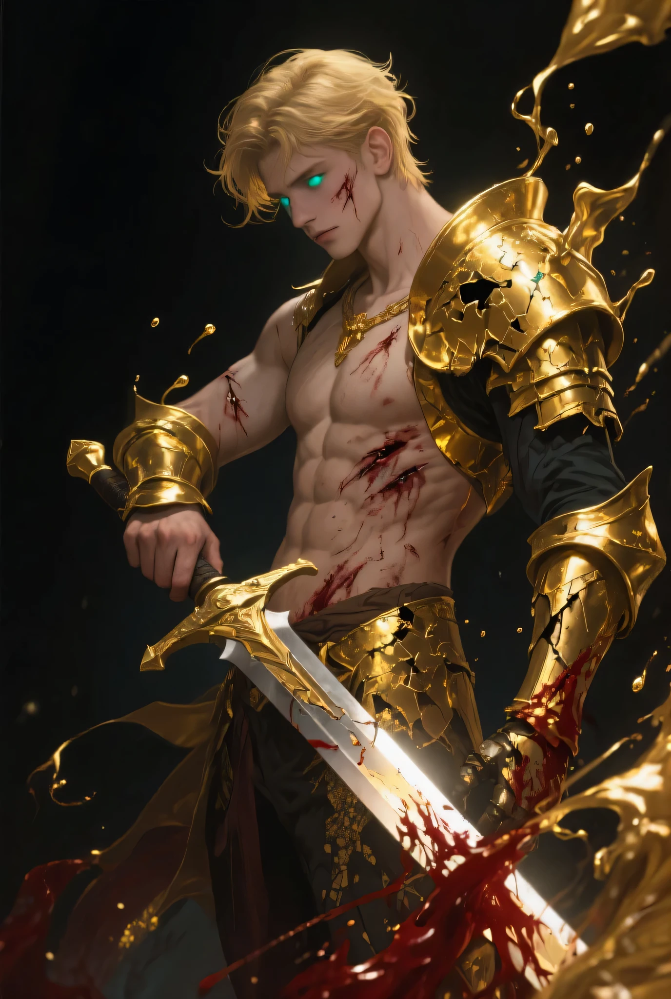 Zeus barricaded against a wall, sword through his chest