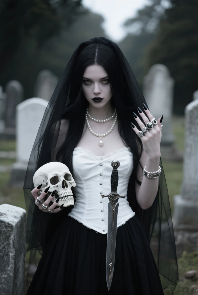 Masterpiece, best quality, 1girl, <lora:kwFemaleBeta32_v13:0.6>, gothic, graveyard, skeleton, snow