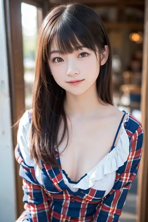 Smile、natta、Raw photography、(((Ultimate Beauty Portrait)))、((glistning skin))、女の子1人、15 year old beautiful girl in Prague、bright expression、((brown haired))、(cleavage of the breast)、(Plaid pleated skirt:1.5)、((Big eyes that shine like jewels))、open cardigan、Open your clothes、panthyhose、Glossy glossy skin、(Medium Hair)、(Silky Ponytail Hair)、(is standing)、(frombelow)、Under the skirt、Under the skirt、(frombelow下着の接写)、eye liner、Beautiful bangs、Hair between the eyes、((​masterpiece、最hightquality、ultra-detailliert、Film Light、intricate-detail、hight resolution、ighly detailed))、细致背景、8KUHD、Digital SLR、Soft light、hightquality、Film grain、FujifilmXT3 、Shallow depth of field、natural soft light、Kamimei、Lush bust、Squatting
