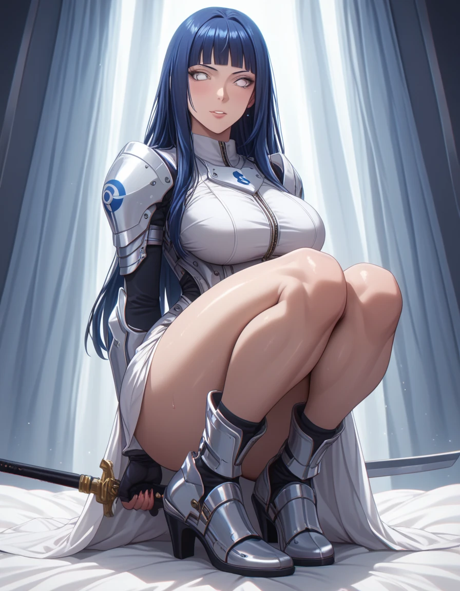 human, ((1girls)), 25 years old, Long Hair, Blue hair, black eyes, knight armor, broken armor in half, large breast Z, 1m75, deserted, ((Takeda Hiromitsu style)), black cock, ((Pov missionary)), cover your mouth, shy,