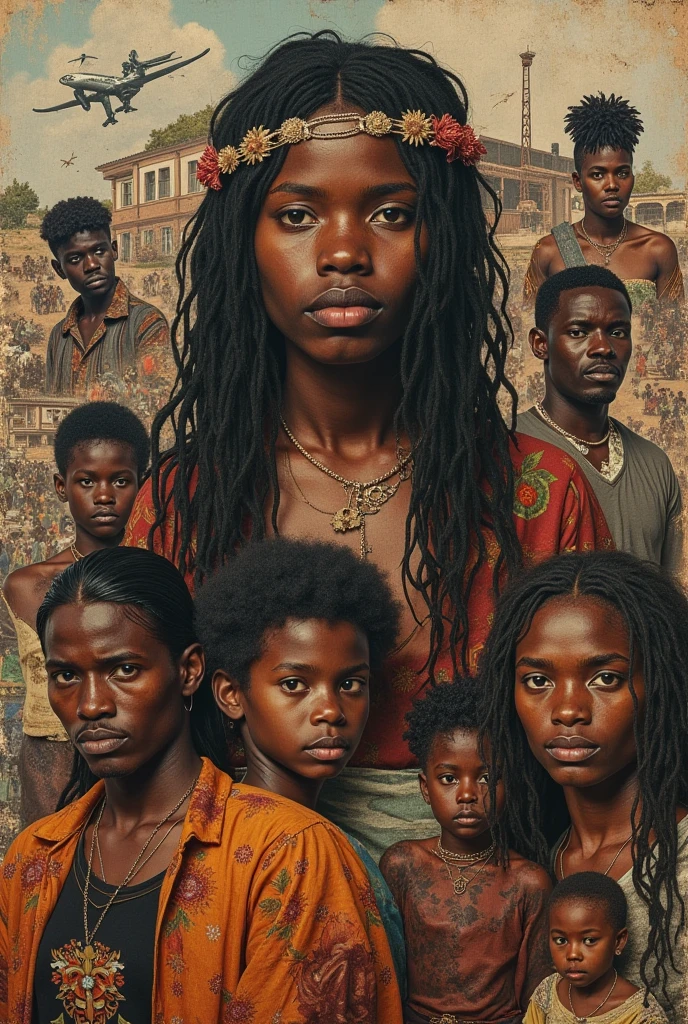 Create a picture of Mimme a beautiful African woman trying to hold back her tears when being mocked by her neighbors in a village setting