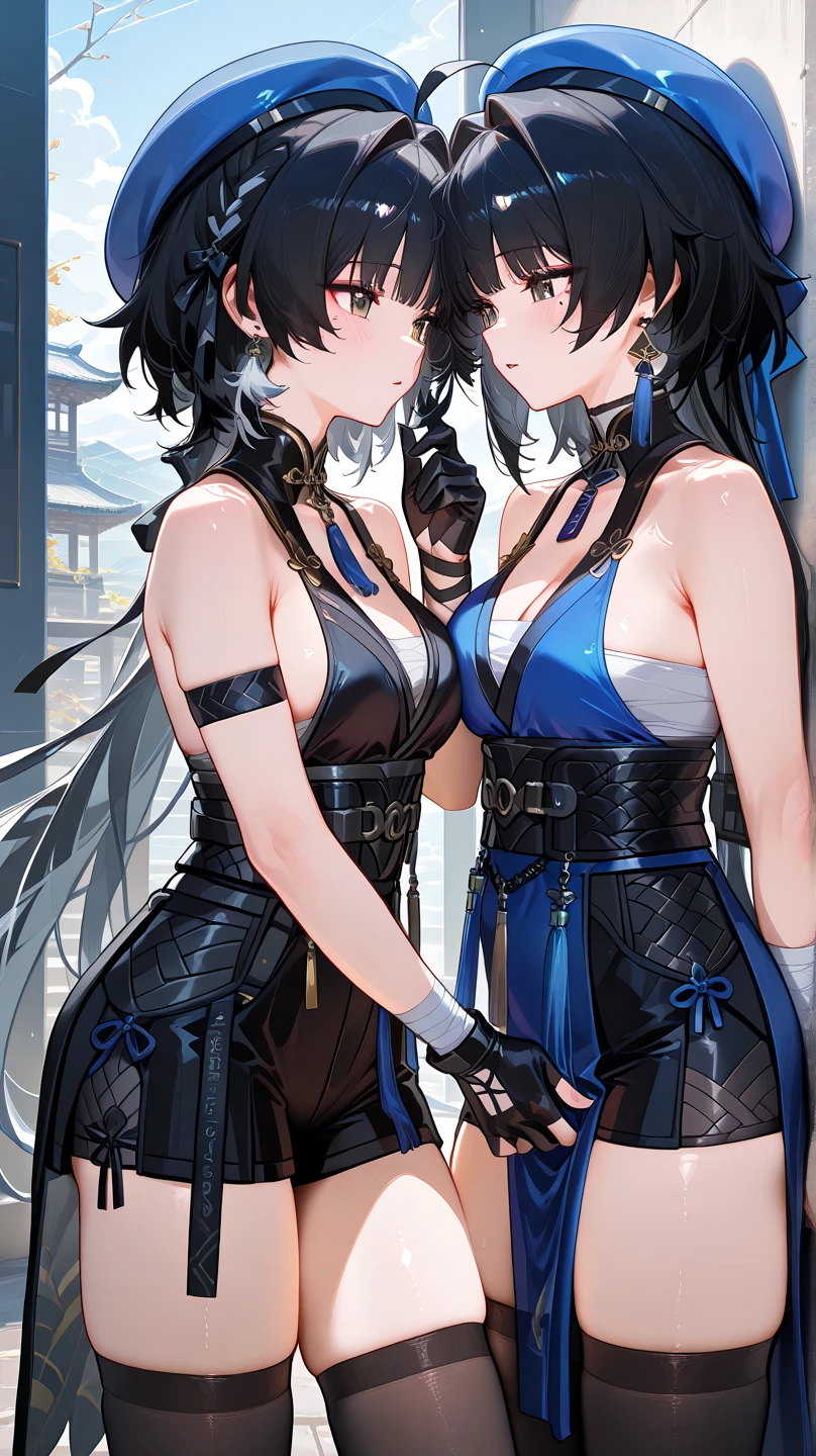fantasy, 1angel_girl, teen, brown_hair, ponytail_hair, (dark_skin)+, bare_shoulder, navel, thigh,silver_shiny_armor, white_clothes,waist_armor, glebe, hold_swords, big_, angry, dynamic_fighting_pose, floating, (1pair_white_wings), sunrise_city_background,(pelvic_curtain)++, open_mouth, headgear, large_ass