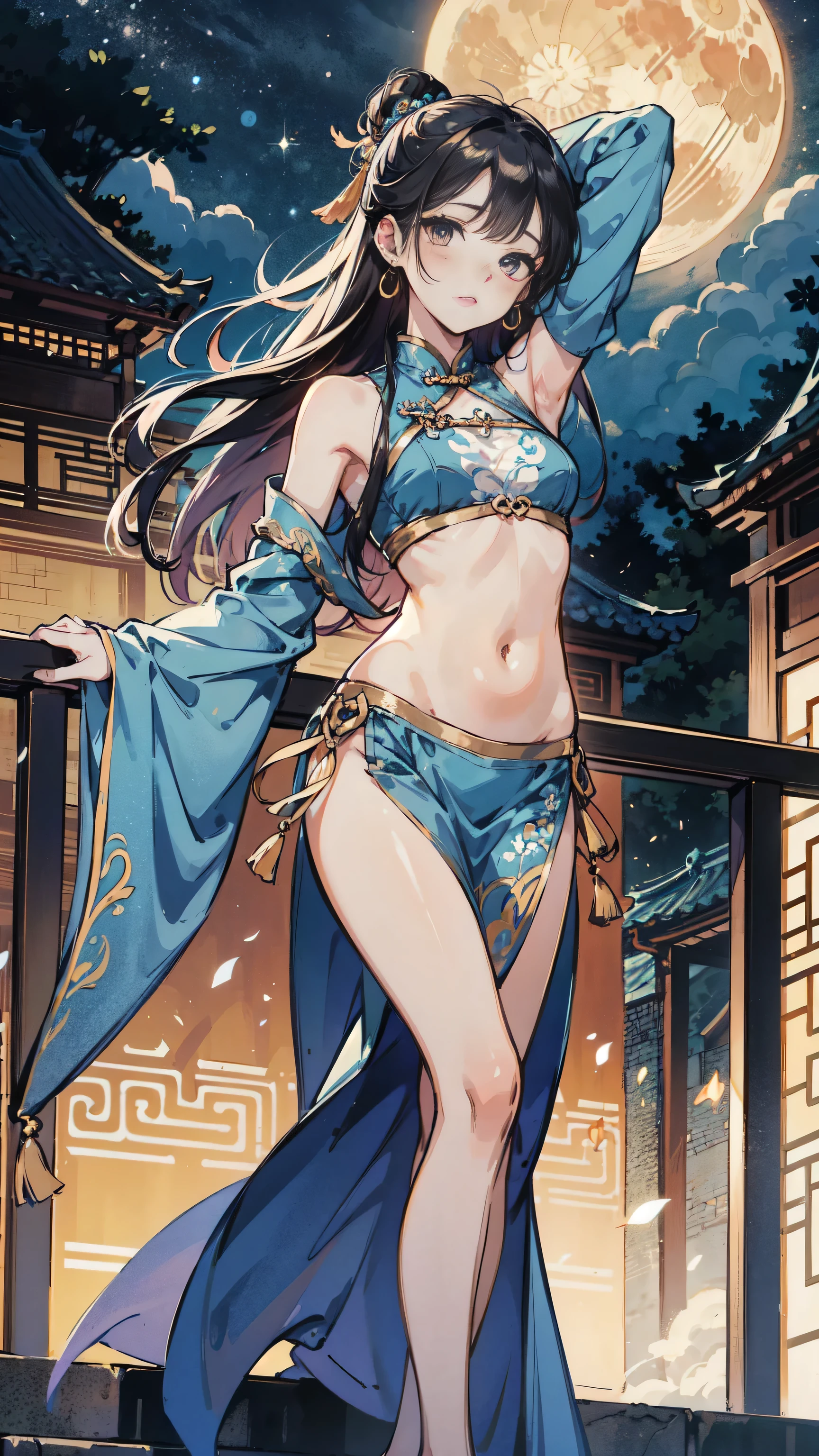 A woman wearing gorgeous clothes in ancient China, superlative, long black hair, Chinese-style headdress, intricate and detailed jewelry, blingbling jewelry, wearing Dunhuang-style clothes, like a fairy descending, full of wisdom, fresh temperament, fair skin, long pink hair, flowing long hair, messy and scattered hair, afternoon sunset, edge lighting, best light and shadow, best shadow, sparkling, dreamy picture, snowy mountains in the distance, complex clothes, flying Ayara, There is a kind of scent, body fragrance, petals, surrounded by petals, outside the temple in Tibet, 1girl, ultra HD, complex light and shadow, dancing, light makeup, big eyes, long eyelashes, slim, good-looking long legs, thin waist, will be deeply attracted by the characters in the painting, Chinese and Western mixed race, 28 years old, mysterious, bare feet, gold on the head, wearing a bracelet, expression seducing, pink blush, looking at the audience, extraordinary temperament, (half), detailed face, detailed face, ultra HD, 8K, real skin, Hyper-realistic, surrealism, complex clothes, backlight is the red of the sun, super light and shadow expression, clothes are very gorgeous, dunhuang_style_close, Chinese architecture, biting clothes, making shy expressions, staring at the camera, (bust close-up), (side: 1.3), looking down at the lens, sun flare, (clothes are very long satin falling everywhere), art style, decorative painting style composition, full of color, normal beautiful eyes, lens sense, dynamic, Extreme dance moves, (professional classical Chinese dance moves), imaginative composition, more gorgeous, abstract background, conservative clothes, not exposed, gorgeous special effects, more petals flying around, fluttering clothes, (the strongest light and shadow expression), Chinese mythological special effects background, (face close-up), calm lake in the distance, water surface light enhancement, ray tracing, real shadows, best quality, best movie filter, 8K, beauty, she is a nine-t