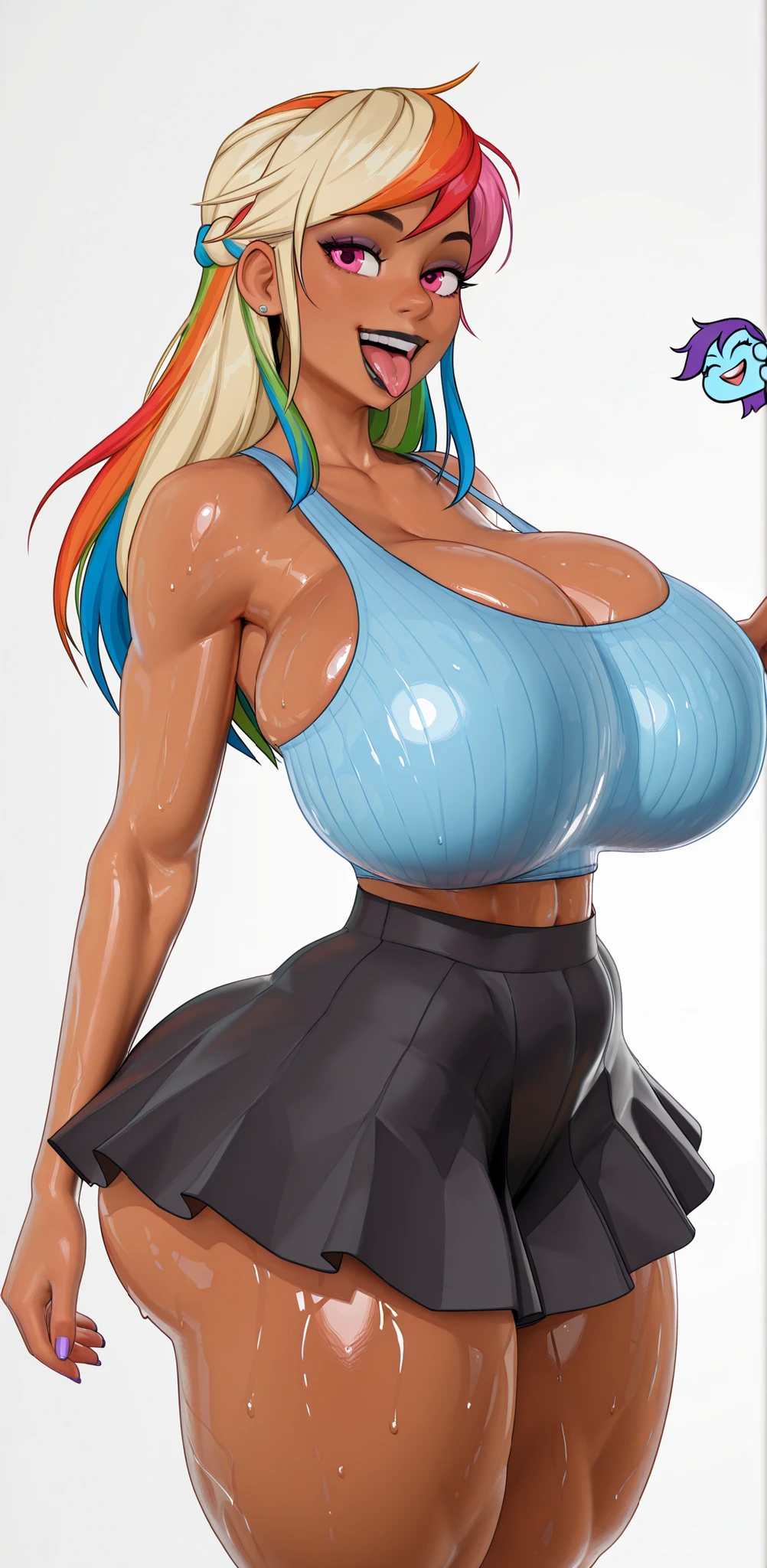 milf women, silver long hair, blue eyes, green Shirt, CleAVAGE; Big breast, standing