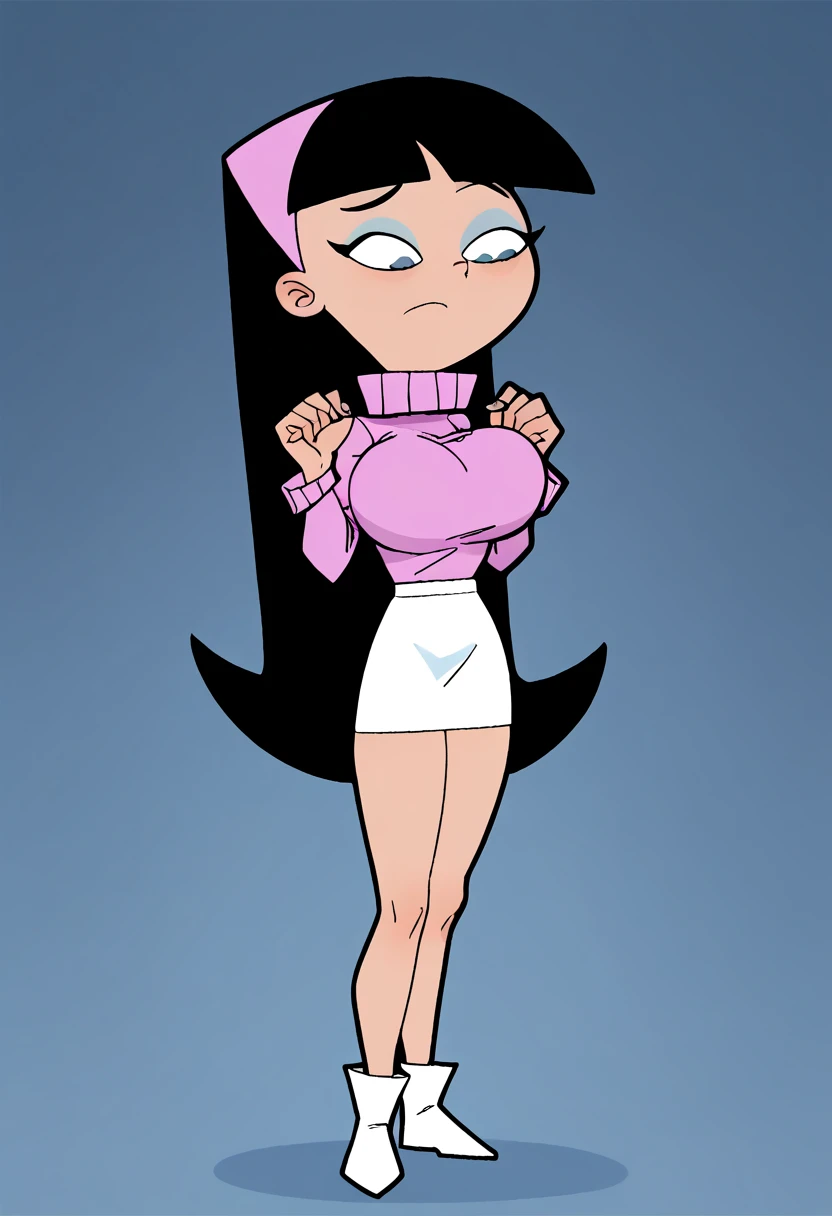 mean Curvy blue eyed girl with long wavy black hair and small breasts masturbating, (cruel_expression):4.0, futanari:2.0, (erect penis), transparent dress