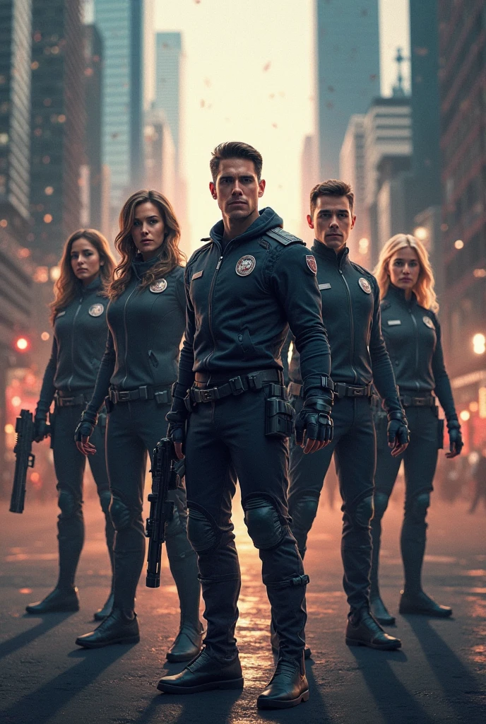 dystopian future group of determined individuals (vibrant, photorealistic, realistic, dramatic, dark, sharp focus, 8k)