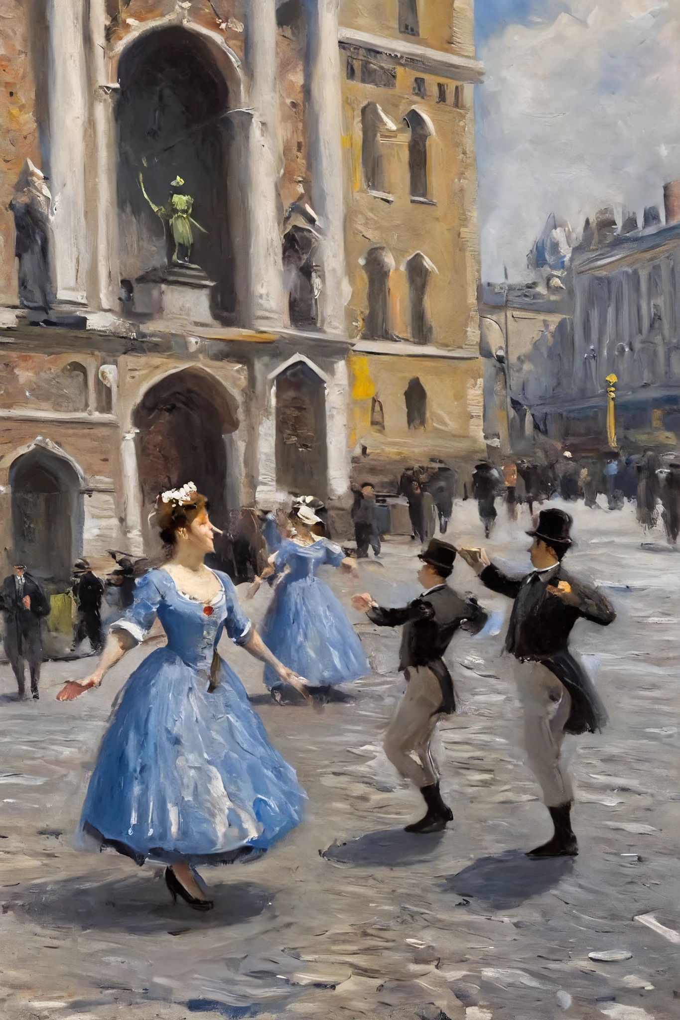 Claude Monet Paintings「street dancers in St. Mark's Palace Square」. Petersburg, Oil painting, Full compliance with Claude Monet's style