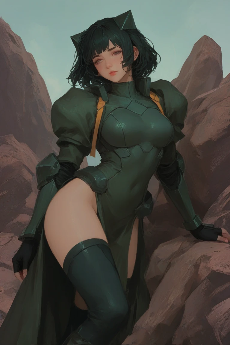 (masterpiece, best quality:1.2),((photoreal:1.1)),perfect anatomy,solo, ((alone:1.4)),((Cima Garahau)),((1 middle age woman)),((1 MILF:1.4)),perfect eyes, ((looking at viewer:1.4)),((horizontal angle:1.3)),((straight-on:1.3)),(view from front),shoot from front,lighting from front,((small breasts:1.3)),((Piutuary small breasts:1.3)),muscular,((do not hide your crotch)),((cod lips)),((squatting:1.3)),((spreading your legs wide:1.3)),(hands on hip bone:1.4),(holding your head high),delicate and beautiful,((dark green hair)),BREAK ((white clothes:1.3)),armlet,earrings, necklace, cleavage, white leather gloves, leather thigh highs, white leather legwear, armor, ((white leather elbow gloves)), no bra, breasts apart, belt, center opening, open clothes, ((halterneck dress)),short dress,((white leather thigh high boots)),white dress, thighs,