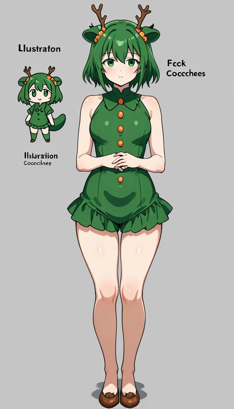 obra de arte, Melhor qualidade 8k, uma mulher de 18 anos , fundo branco, fundo simples slim3, pele verde, Garota gosmenta, green hat, vestido verde, Wariza, olhando para o espectador, confuso, Full body big breasts standing in panties and bra